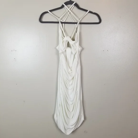 Club L London | Dresses | Club L London White Ruched Strappy Dress  Spaghetti Straps Criss Cross Us 6 | Poshmark